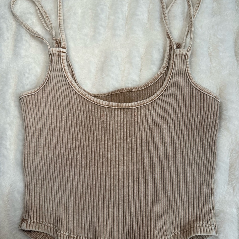 Beige Ribbed Tank Top - Picture 3 of 4